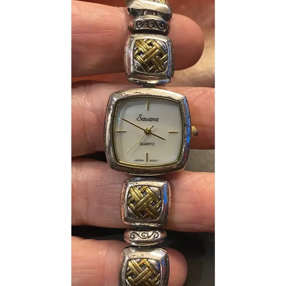 Women's Two Tone Savana Watch, Intricate Design Band, MOP Face